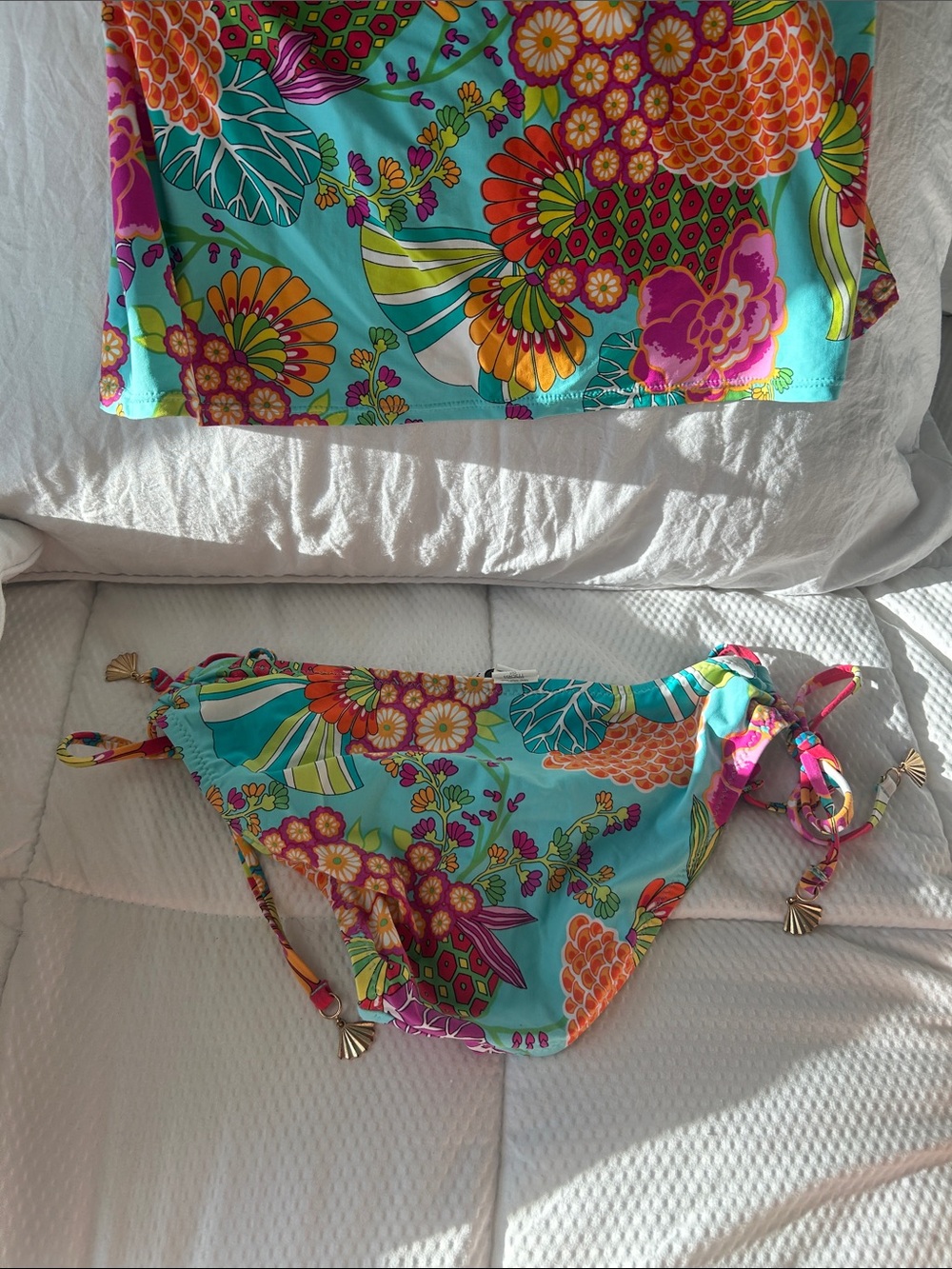 Trina Turk Turquoise Floral Halter Tankini Top with Orange and Pink Accents - Picture 7 of 8